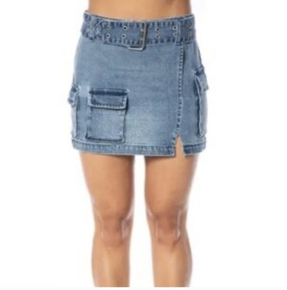 Juicy Couture Light Blue Denim Muni Y2K Skirt Size 28